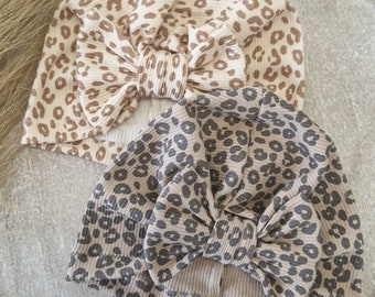 Turban Baby //  Kinder Turban // Mädchen Accessoires // Turban Mädchen Leostyle // Animalprint / leichte Mütze mit Schleife Ku 33 bis 58 cm