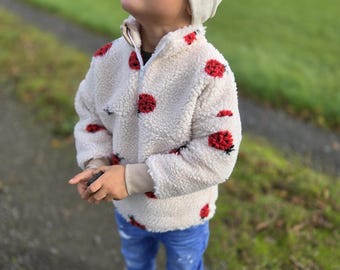 Kinder Pullover mit Teilung und Reißverschluss | Hoodie mit Kragen | Baby Pullover | überzieher Jungen Mädchen Marienkäfer | Hunde |schlicht