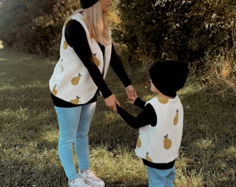 Damenweste Teddy Boucle Birne | Kuschelweste Teddy | Mädchen Weste Musselin Herbst | Warme Weste  | wärmende Weste  Helle Weste Gr 34-46