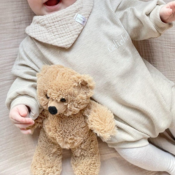 Romper mit Wunschtext / Babyromper in beige / Babybody / Kinderbody Oversize/ Größenauswahl / Geliebt / Rippjersey/ Plottaufschrift ohneTuch