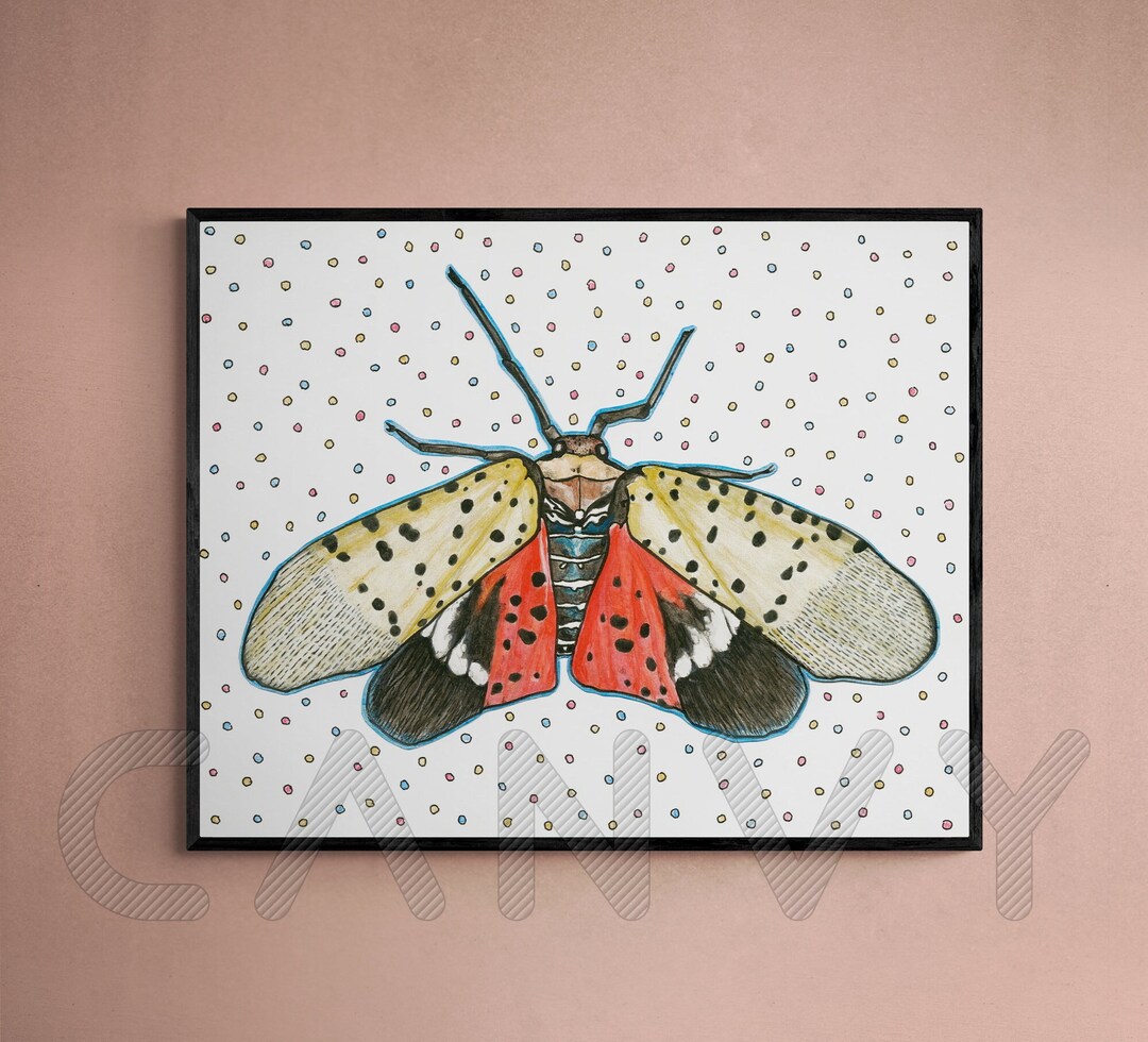 Spotted Lanternfly Watercolor Print: Polka Dot Bug Art, 8x10 Wall Decor ...
