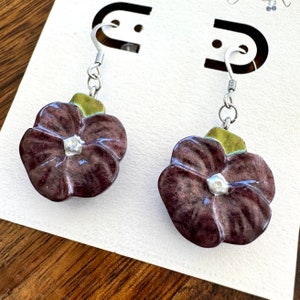 Burgundy Shimmer Flower Earrings - White Center