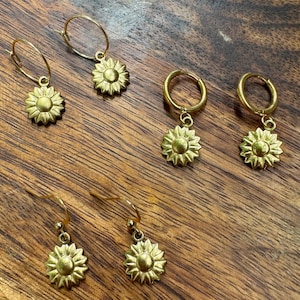 Sunflower Charm 18k Gold Plated Stainless Steel Earrings