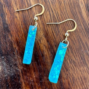 Teal Glitter Earrings - Skinny Straight