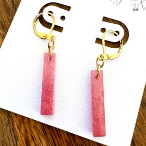 Skinny Straight Pink and Gold Shimmer Earrings