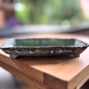 Bonsaischale, hellgrün mit moosgrün, Feng Shui Schale für Bonsai, handgefertigte Blumenschale für Bonsai