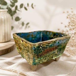 Handgefertigte Pflanzschale aus Keramik 12 cm,  Kakteentopf & Sukkulententopf, Mini Bonsai Pot