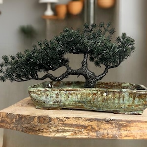 Vaso per bonsai, ceramica verde chiaro, ciotola Feng Shui per bonsai, ciotola per fiori fatta a mano per bonsai, vaso per cactus, ciotola per piante grasse