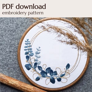 Eucalyptus pattern, embroidery pattern, floral embroidery pattern, embroidery wreath, digital embroidery pattern, wreath with eucalyptus,