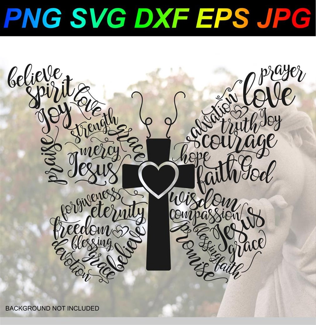 Butterfly Cross Christian Bible Words PNG SVG DXF Eps Jpg - Etsy