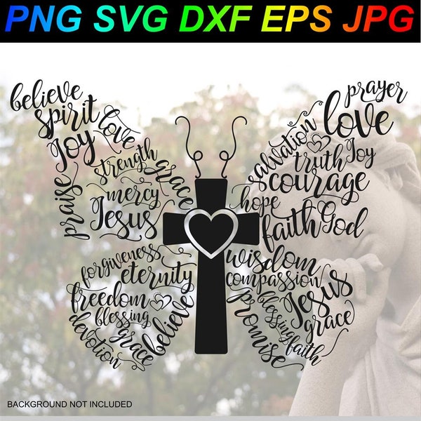 Butterfly Cross Christian Bible Words PNG SVG DXF Eps Jpg