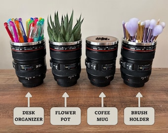 Photographer Gift | Camera Lens Replica | Camera Lens Coffee Mug | Flower Pot Planter | Camera Prop | Pen Desk Organizer Photography Thermos