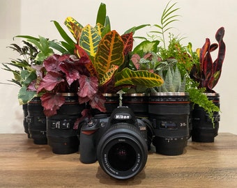 Camera Lens Flower Pot for Photographer - Succulent Planter Photography Gift - Small Indoor Vase - Minimalist Medium Plant Pot Photographer