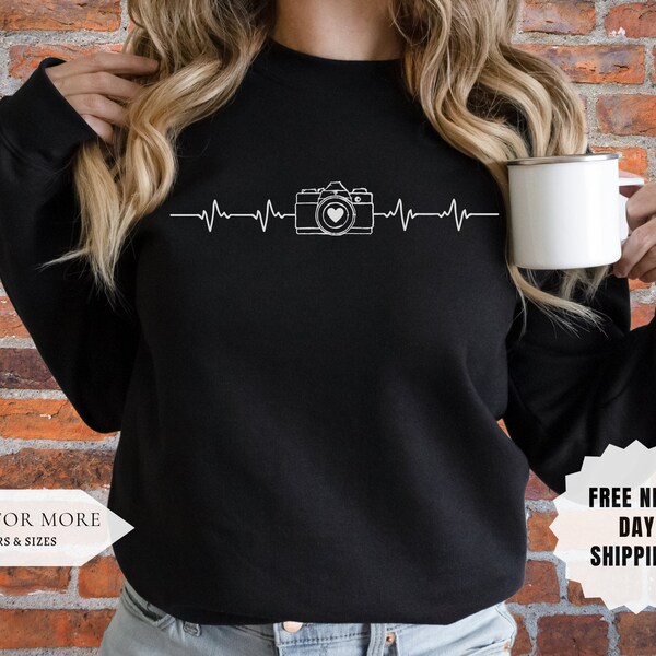 Photographer Sweatshirt Heartbeat Camera - Photography Gift - Funny Cute Photography Sweater - Camera T Shirt - Photography Lover - Boho Hip