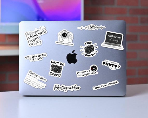 Photographer Camera Stickers: Waterproof Vinyl Decals for Laptop, Journal - Set of 12