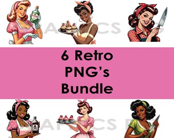 Retro Housewives PNG Bundle – 6 Sassy Vintage Clipart Designs, Funny Kitchen Sublimation Graphics, Dark Humor Digital Download Pack