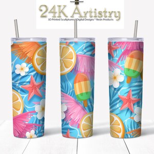 Summer Beach Oranje Roze Blauwe Ijslolly (4 ontwerpopties INBEGREPEN) 20 oz Skinny Tumbler Rechte en taps toelopende digitale bestandssublimatie PNG