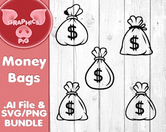 Money Bags Vector Png, Svg, .ai bundle of 5 graphics