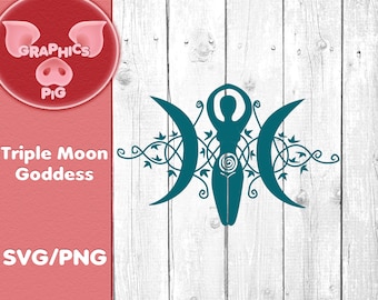 Triple Moon Goddess Digital SVG Silhouette Studio File and PNG