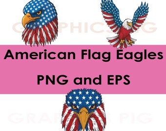 American Flag Eagle PNG EPS Bundle | Patriotic Eagle Clipart for Sublimation & Printing
