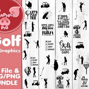 Paquete SVG de golf / 50 gráficos de golf / Imágenes prediseñadas de golf PNG, citas de golf, siluetas, archivos de corte digital / archivos .ai, SVG PNG / Diseño de camisetas de golf