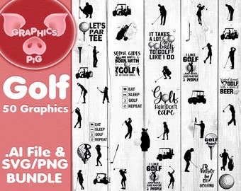 Golf svg Bündel | 50 Golf Grafiken | Golf png Clipart, Golf Zitate, Silhouetten, Digital Cut Files | .ai, svg png Dateien | Golf Shirt Design