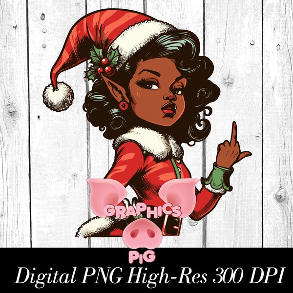 Christmas Vintage Elf Middle Finger PNG High-Res