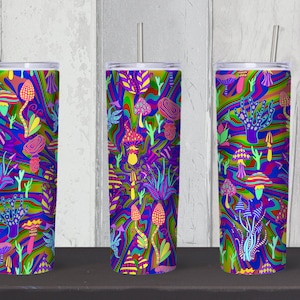 Psychodeliczny grzyb hipisowski psychodeliczny miłość Grateful Dead wir tęczowy 20 oz chudy kubek prosty i zwężany cyfrowy projekt plik png