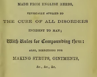 Culpeper's Herbal: 1860 Edition, Historic Herbal Medicine (Digital PDF)