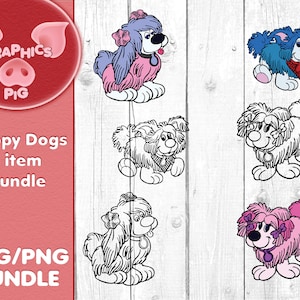Fluppy Dogs svg Bundle, 6 Fluppy Dogs Grafik, Fuppy Dogs PNG, Fluppy Puppy, 80er Kinder Cartoons
