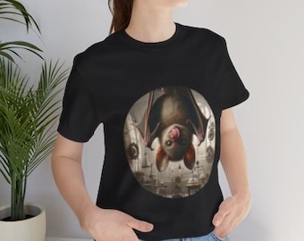 Gothic Bat Tee - "Curious Wings in the Lab" Jersey Short Sleeve T-shirt - Unique Funny Gift