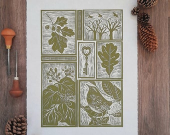 GREEN LANE HEDGEROW/A3 botanical art/still life/leaves and berries/birds