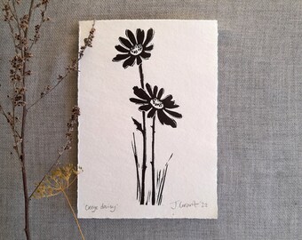 OXEYE DAISY Lino Print/A5 size/meadow silhouette/original/handmade art