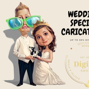Custom Wedding Caricature, Couple Portrait, Wedding Gift, Cartoon Gift, Wedding Caricature From Photos, Caroon Portrait