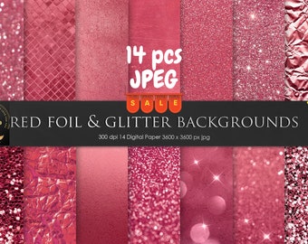 Red Digital Paper, Digital Paper, Digital Background, Red Textures, Scrapbook Paper, Red Foil Paper, Red Glitter Paper, instant Download