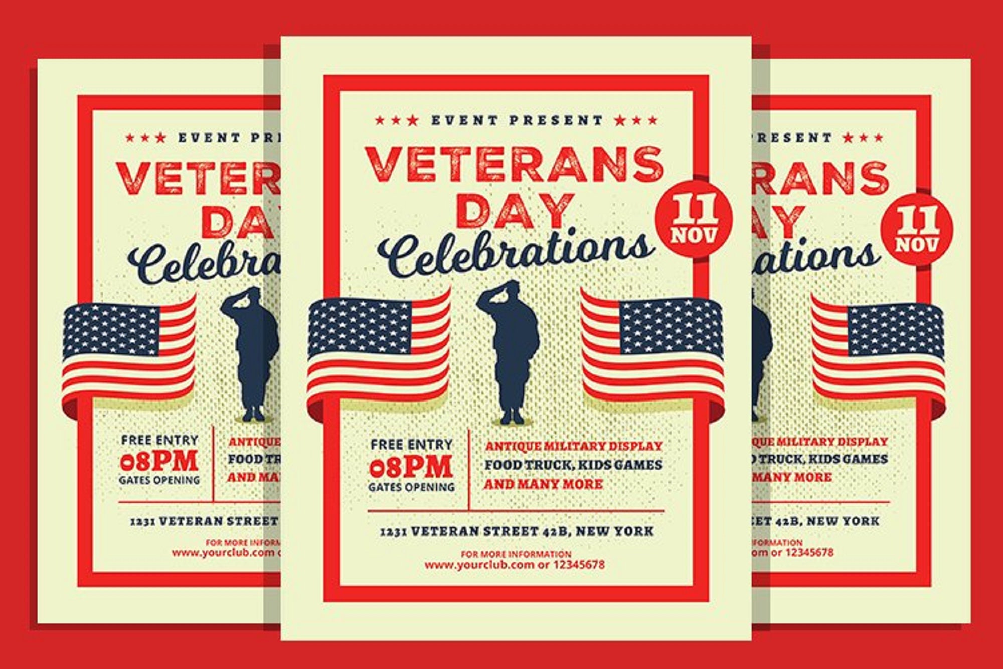 Item# VETSET Veterans Day Poster Set 10 POSTERS With US and Service Flags