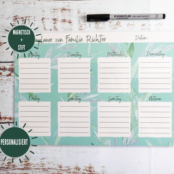 Weekly planner personalized, magnetic, wipeable, with foil pen | To do list | Weekly planner family fridge | Family planner