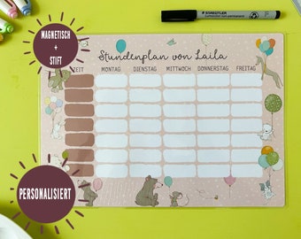 Stundenplan abwischbar, personalisiert & magnetisch | Stundenplan für Kühlschrank | Schulkind 2023 | Stundenplan magnetisch mit Name Mädchen