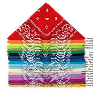 Le Bandana - 100% Premium Coton - Motif paisley - 20 couleurs au choix - A l'unité ou par lots de 5, 10 ou 20 bandanas