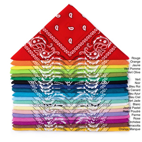 La bandana - 100% cotone premium - Motivo cachemire - 20 colori tra cui scegliere - Singolarmente o in set da 5, 10 o 20 bandane