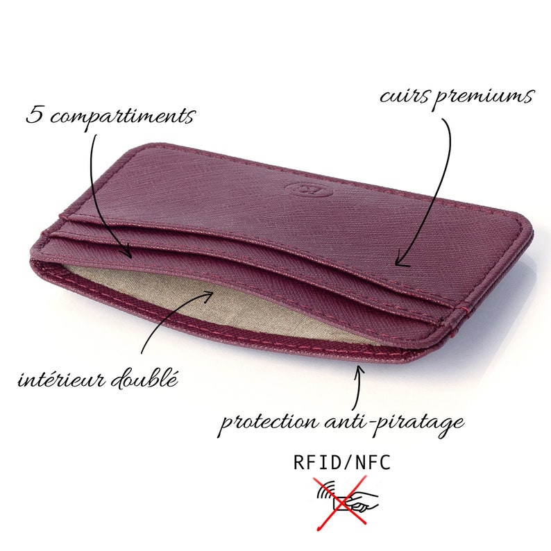 Porte Carte Homme et Femme en Cuir de Luxe Italien : Veau Epsom / Veau Saffiano / Agneau Nappa Protection Carte Bancaire sans contact RFID image 4