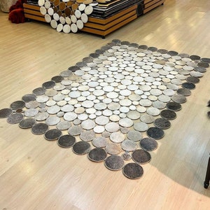 Alfombra de piel de vaca gris genuina de alta calidad para sala de estar, alfombra de área de piel de vaca de patchwork, corredor de pasillo de piel de vaca real, alfombra de cuero, alfombra gris