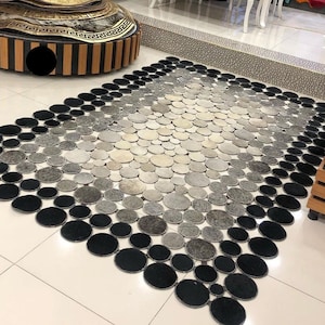 Tapis en cuir de vachette véritable noir et gris de haute qualité pour le salon, carpette en peau de vache patchwork, tapis de couloir en peau de vache véritable, tapis en cuir