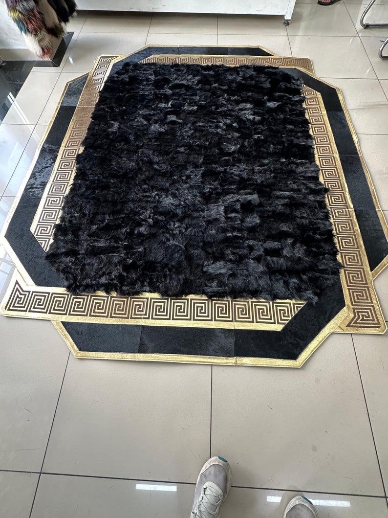 Luxury Fluffy Sheepskin Modern Shaggy 5x8 Rugs for Bedroom, Wool Black