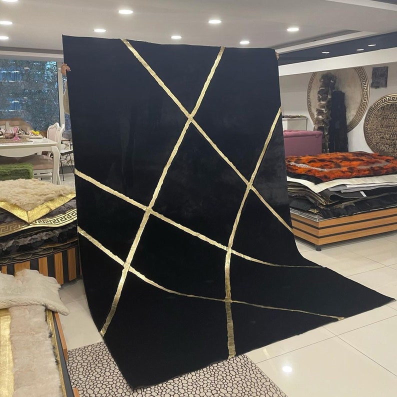 Geometric Plush Area Rug, Faux Leather Rug, Living Room Rug Large ...