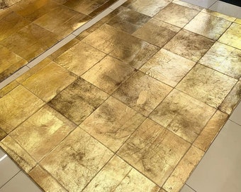 牛革パッチワークブラウンレザーリビングルーム6x6ラグホーム