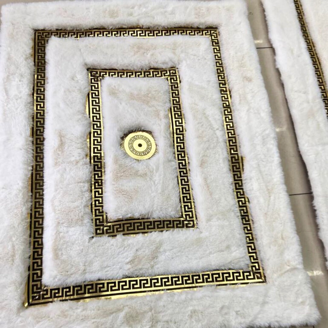 Geometric Plush Area Corridor Rug, Faux Leather Runner Rug Large, White