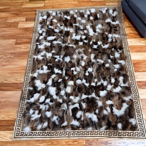 Brown and White Fur Area Rugs for Living Room, Fluffy Modern Area Rug, Shaggy Gold Rug, Luxury Fur Office Carpet, Soft Non-Slip 8x10 Rug