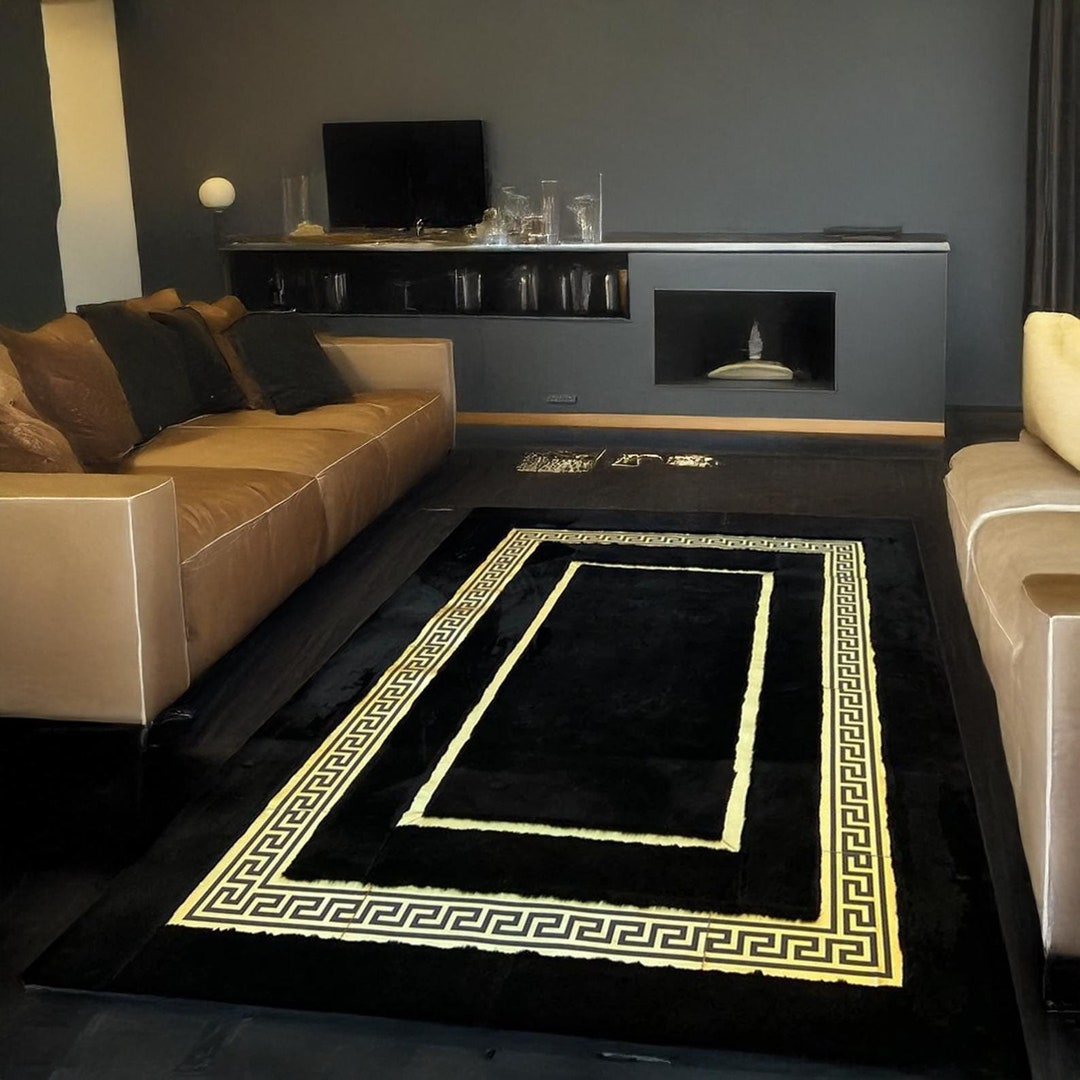 Fluffy Black Gold Rug for Living Room, 6x9 Area Rugs, Thick Plush Shag ...