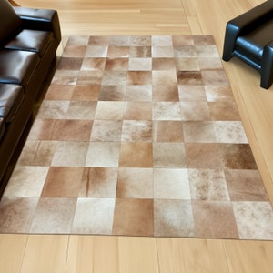 High Quality Genuine Cowhide Leather Rug, Geometric Floor Square Rug, Hair on Hide Large Area Rug, Patchwork Big Square Office Rugs